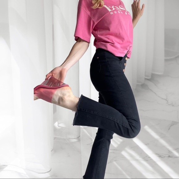 ALICE MCCALL denim frayed ankle flares with button fly, size 10 - Picture 4 of 15